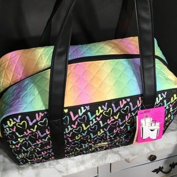 NWT BETSEY JOHNSON QUILTED‎ MULTICOLOR OMBRÉ LARGE WEEKENDER TRAVEL BAG - Picture 2 of 9